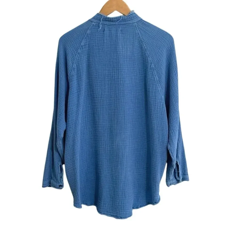 We the free blue summer day dream button down tunic shirt size medium